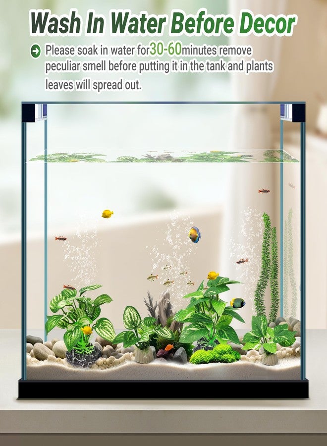 GOZILLA Silk Fish Tank Plants,Reptile Artificial Plant,Reptile Plants for Terrarium,Aquarium Decorations Accessories Set,Resin Pedestal Silk Aquarium Plant for Fish Tank.(4PCS/A-Set) - Image 4